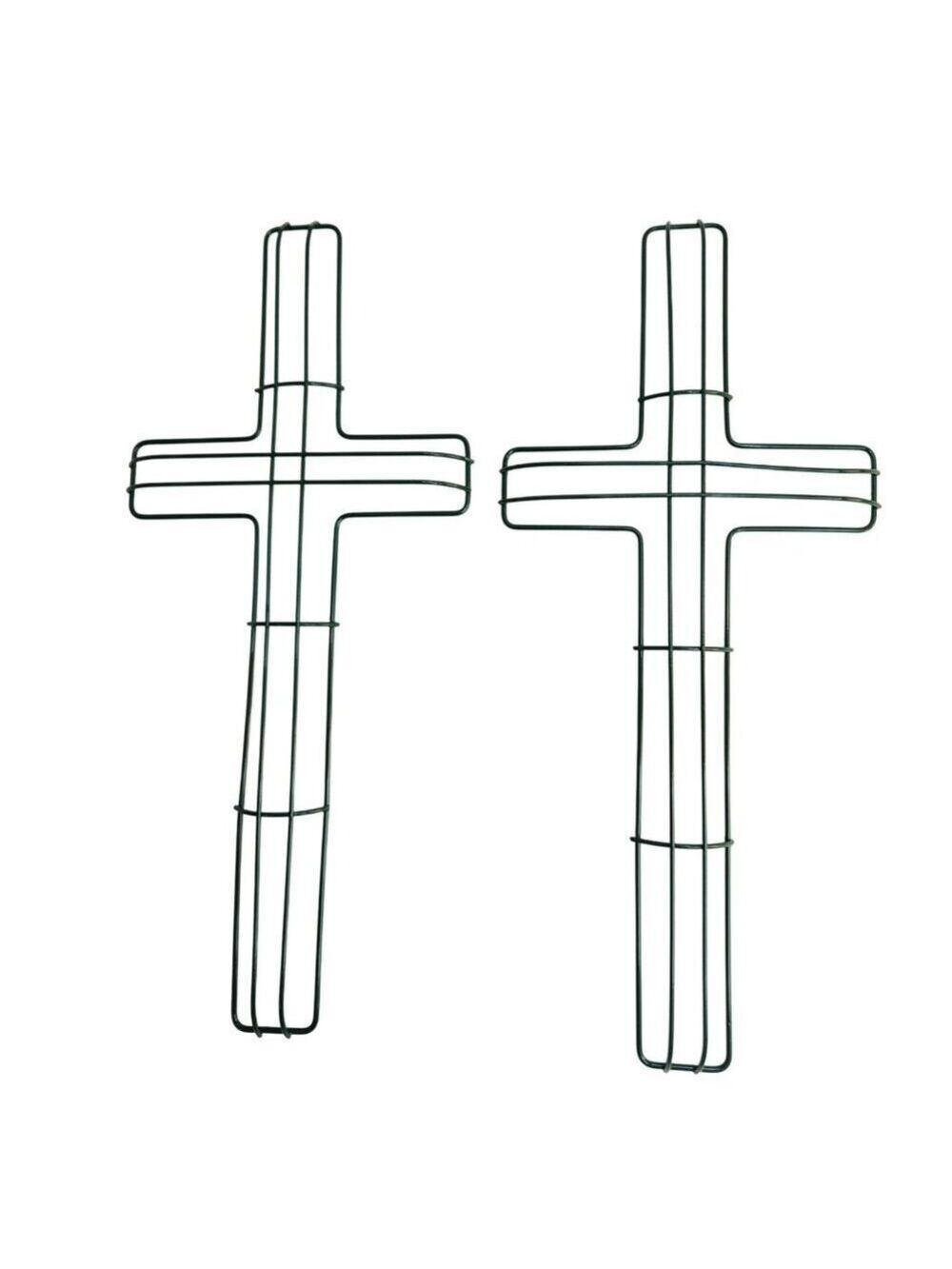 Green Wire Floral Wreath Cross Frames Set of 2 Small 7x16 Memorial Day Easter Ch